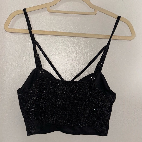 Black sparkle shimmer two piece maxi skirt crop top set - Picture 2 of 5